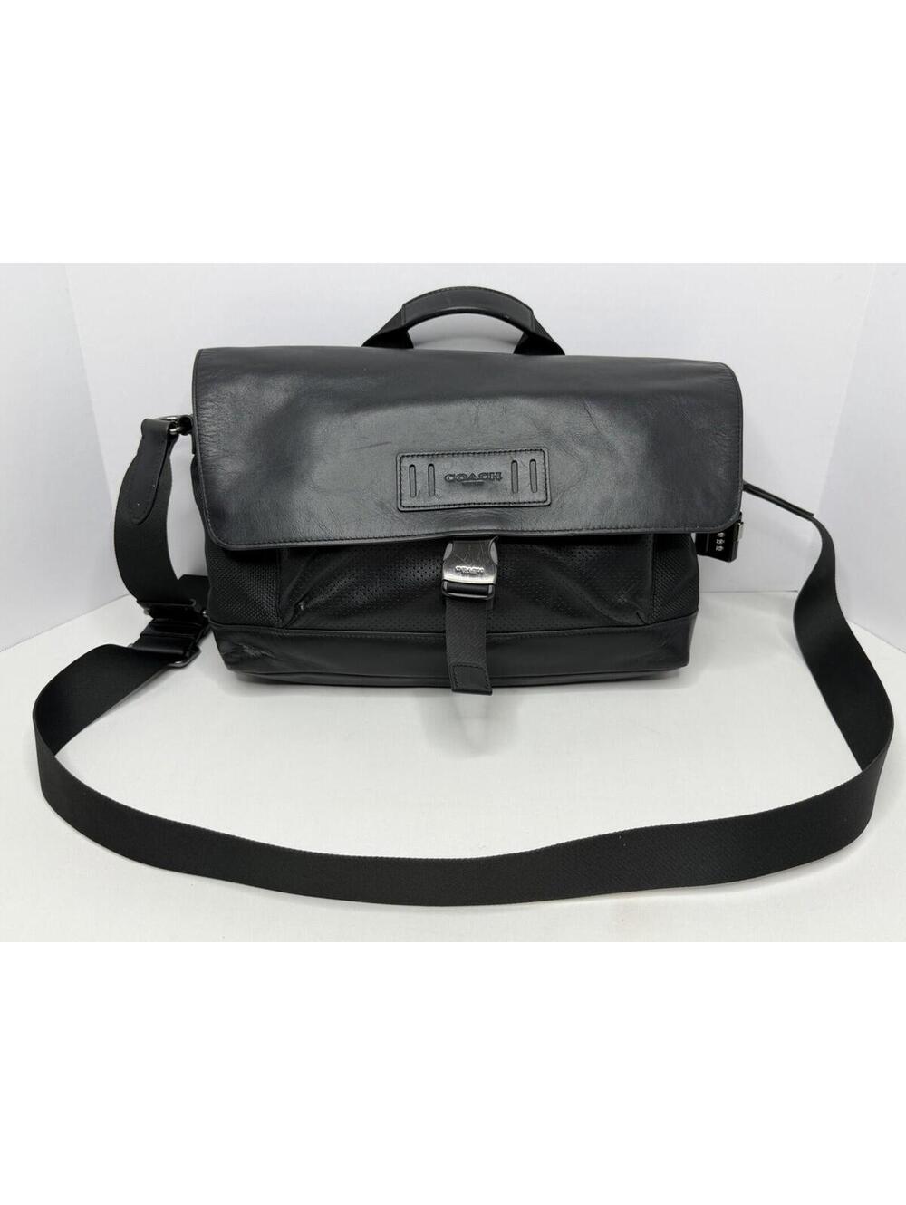 Coach Black Leather Canvas Top Handle Biker Messenger Crossbody Bag